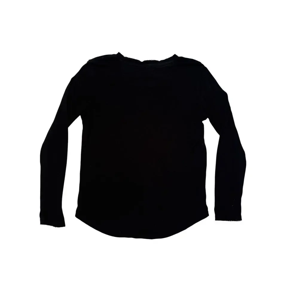 RALPH LAUREN LRL Gold Embroidered Logo Henley Tee in Black Size Medium Womens